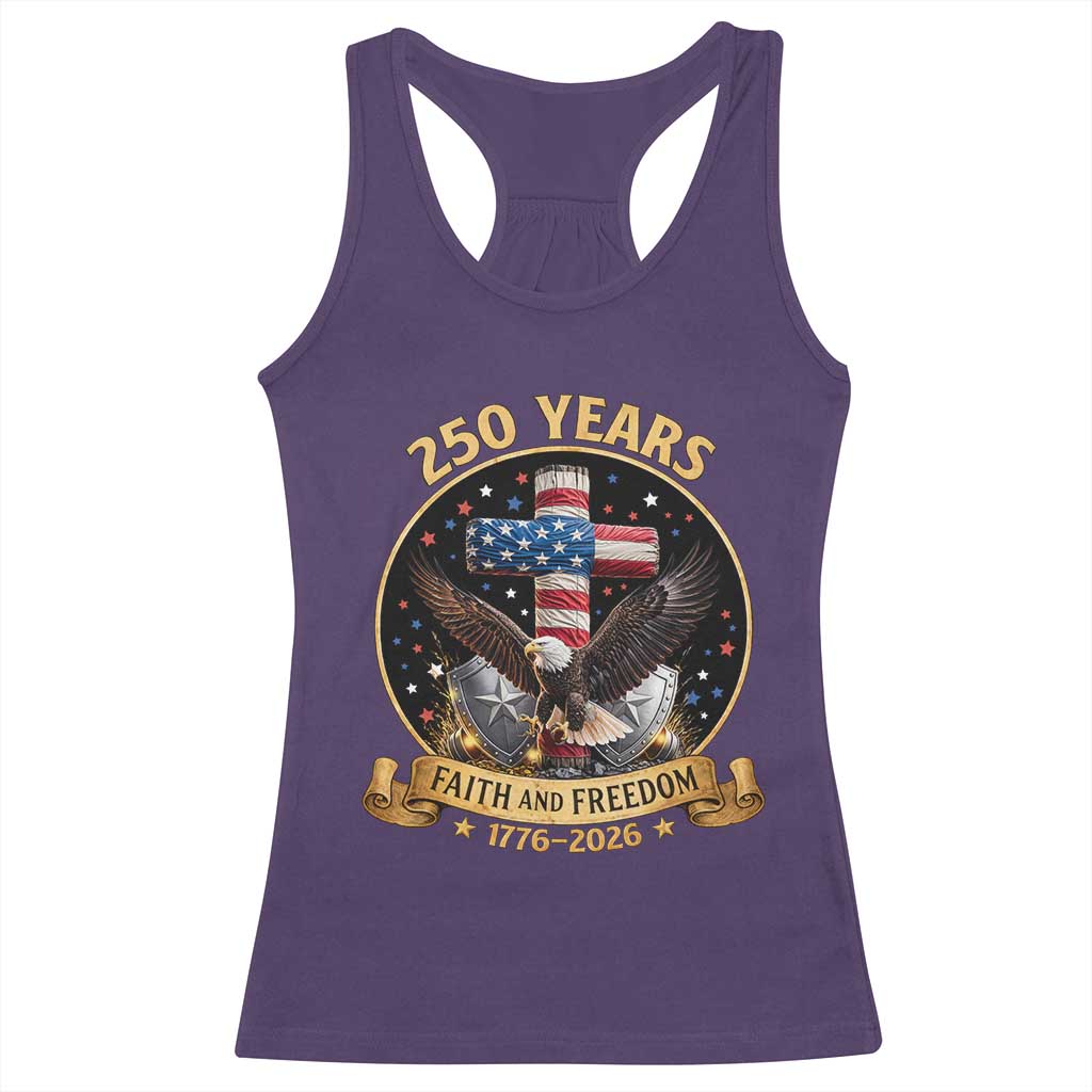 Christian Patriotic Eagle Cross Racerback Tank Top 250 Years Faith And Freedom USA Gift