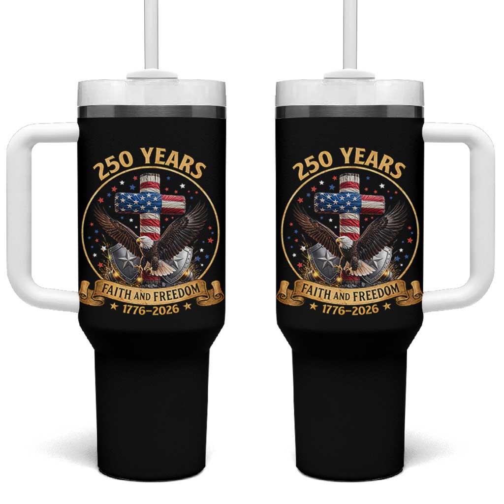 Christian Patriotic Eagle Cross Tumbler With Handle 250 Years Faith And Freedom USA Gift