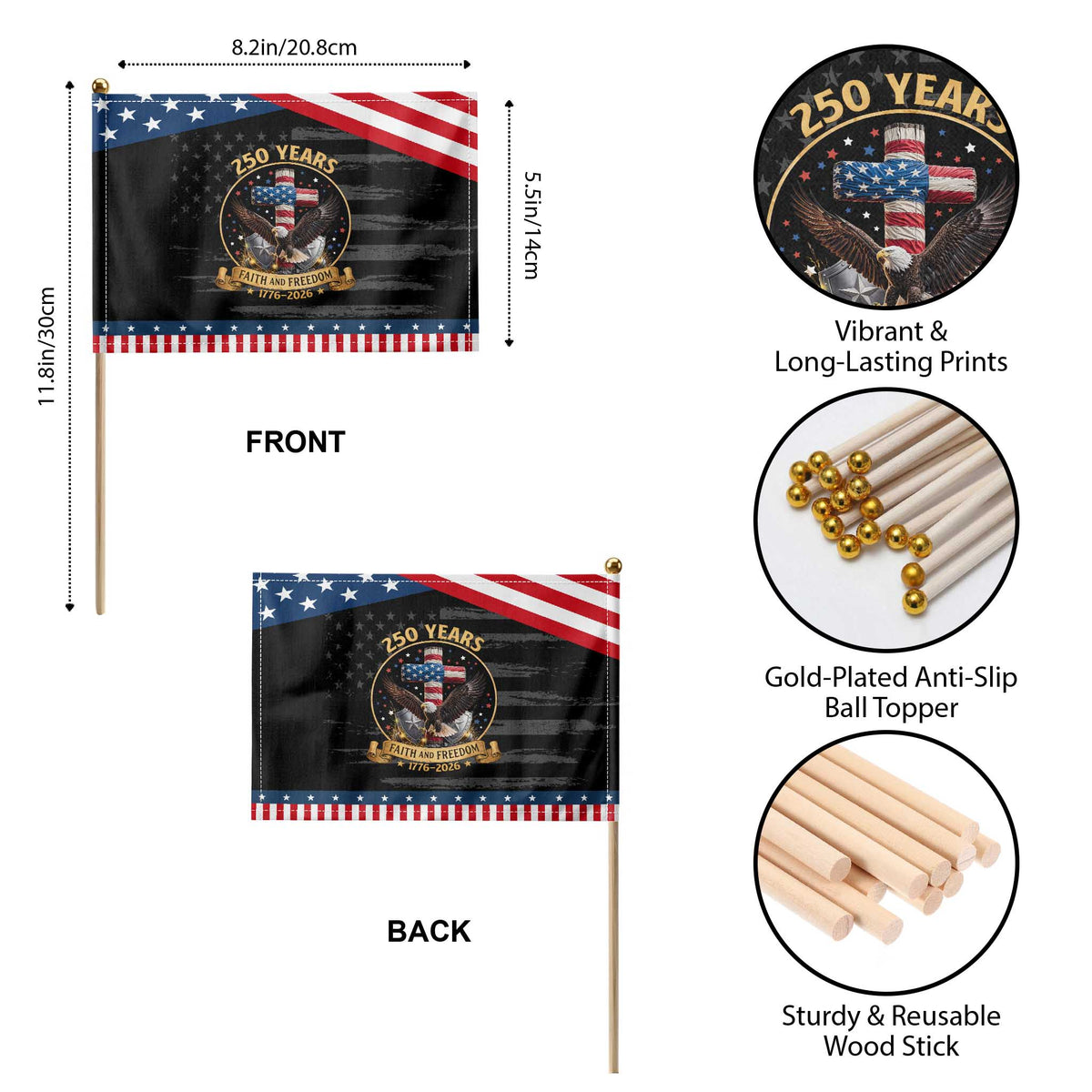 Christian Patriotic Eagle Cross Patriotic Handheld Flag 250 Years Faith And Freedom USA Gift