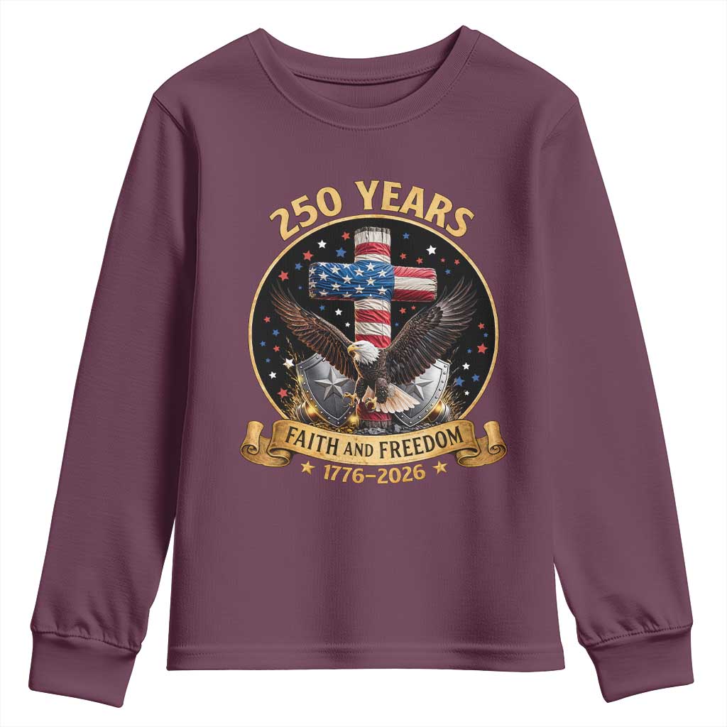 Christian Patriotic Eagle Cross Youth Sweatshirt 250 Years Faith And Freedom USA Gift