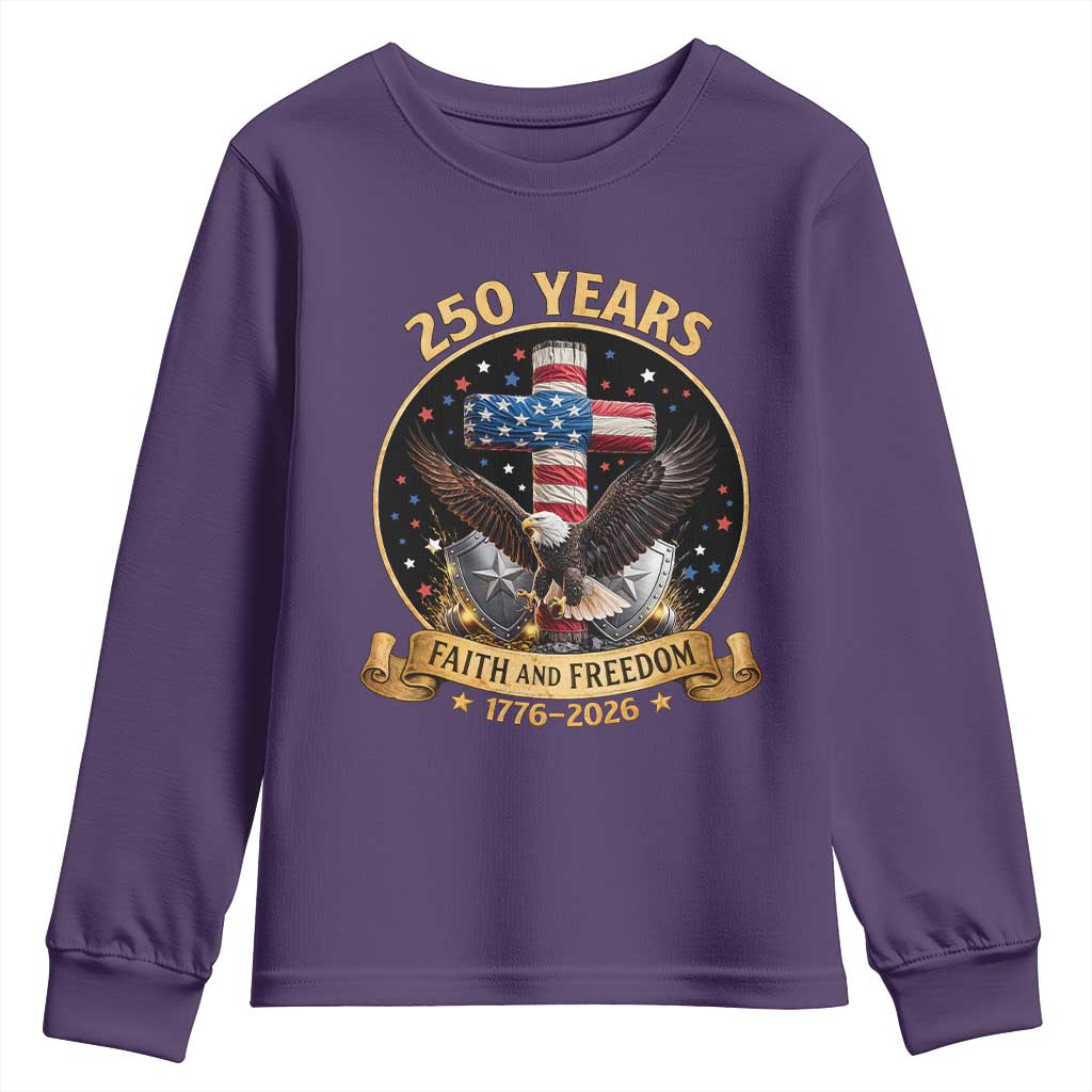 Christian Patriotic Eagle Cross Youth Sweatshirt 250 Years Faith And Freedom USA Gift