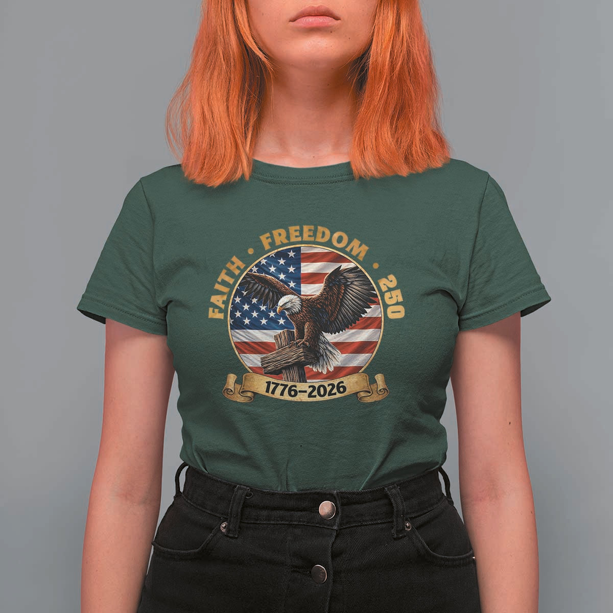 250 Years Faith And Freedom T Shirt For Women Patriotic Eagle Cross American Pride Gift