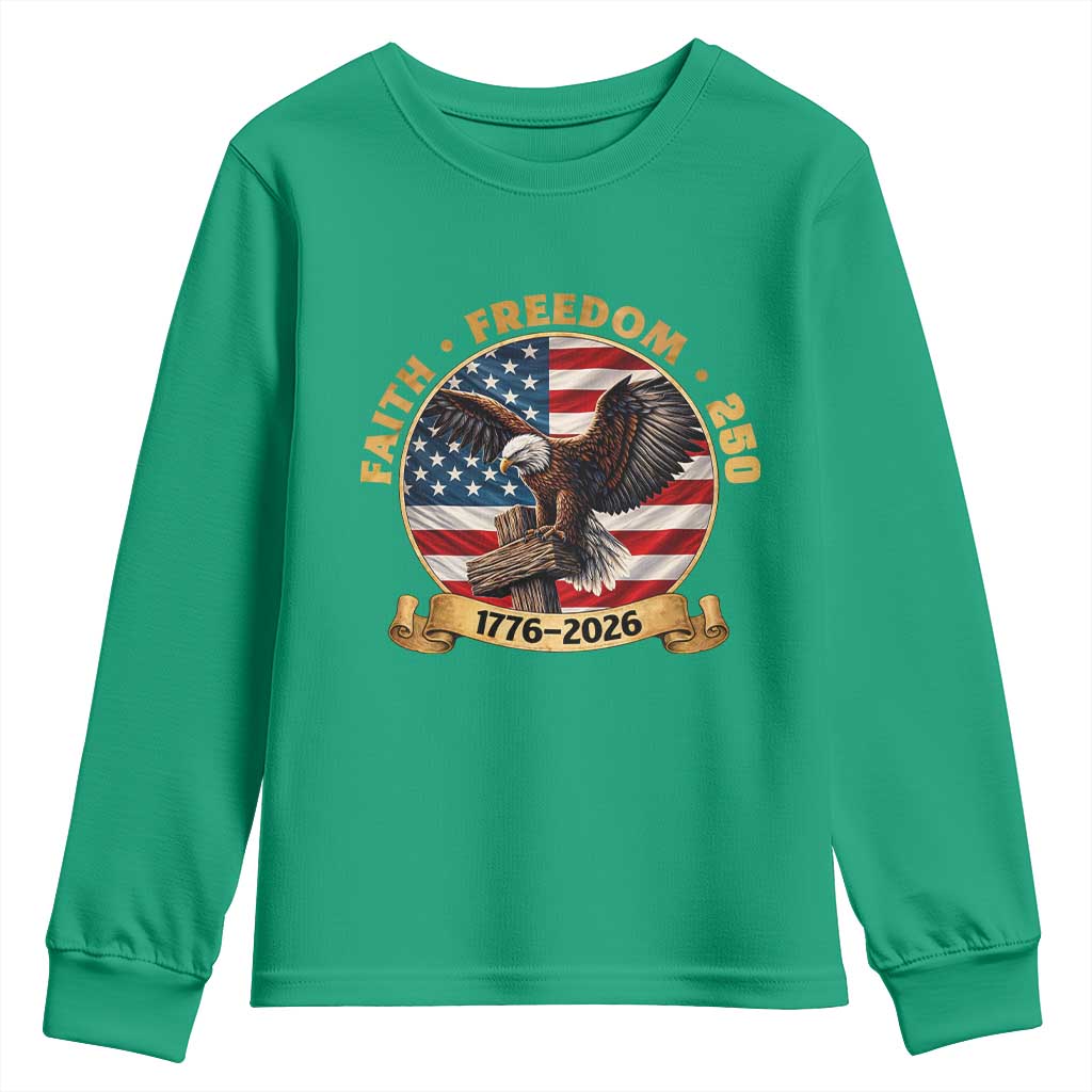 250 Years Faith And Freedom Youth Sweatshirt Patriotic Eagle Cross American Pride Gift
