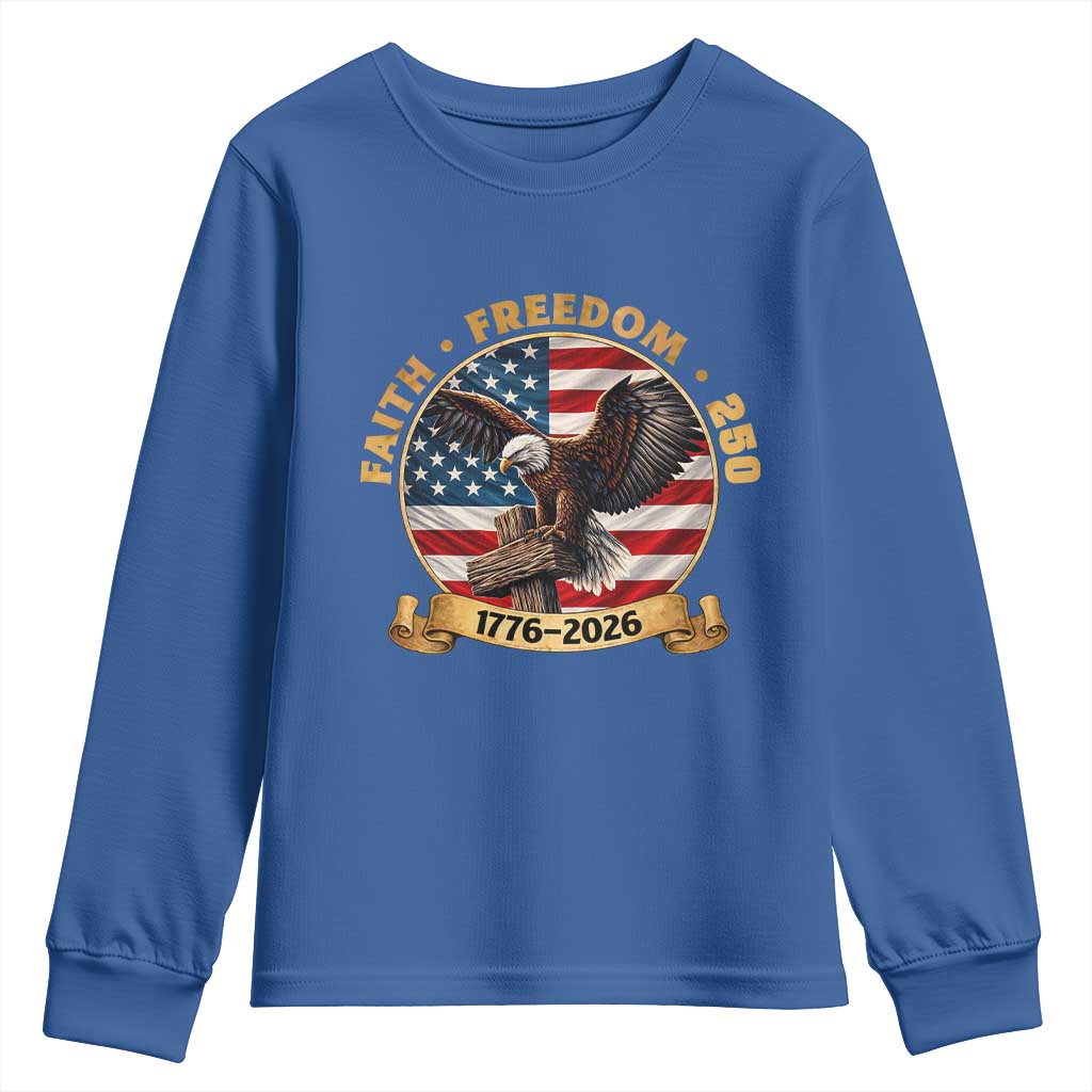 250 Years Faith And Freedom Youth Sweatshirt Patriotic Eagle Cross American Pride Gift