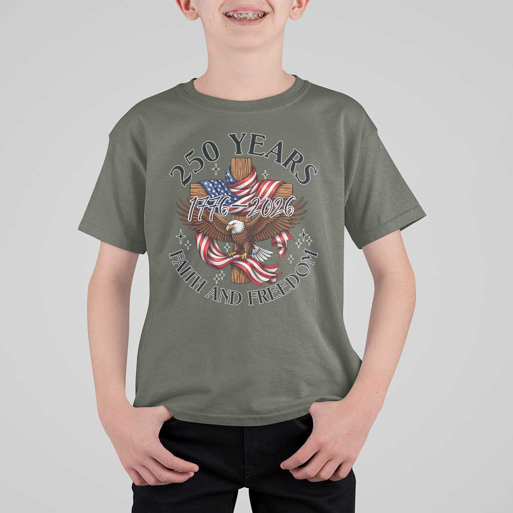 250 Years Faith And Freedom T Shirt For Kid Patriotic Christian Eagle