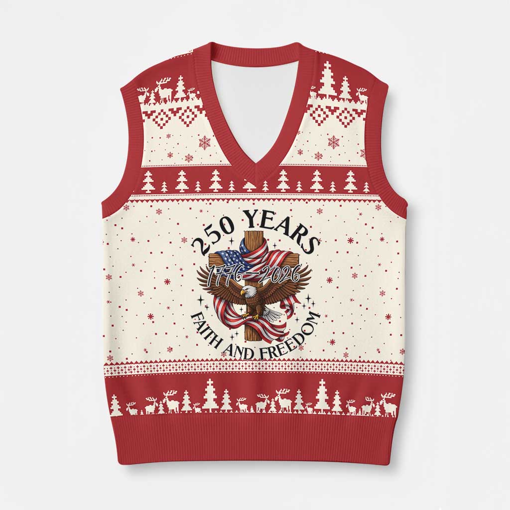 250 Years Faith And Freedom V-Neck Knit Sweater Vest Patriotic Christian Eagle