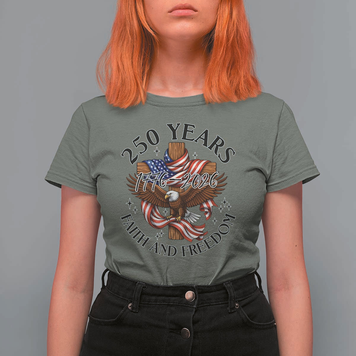 250 Years Faith And Freedom T Shirt For Women Patriotic Christian Eagle