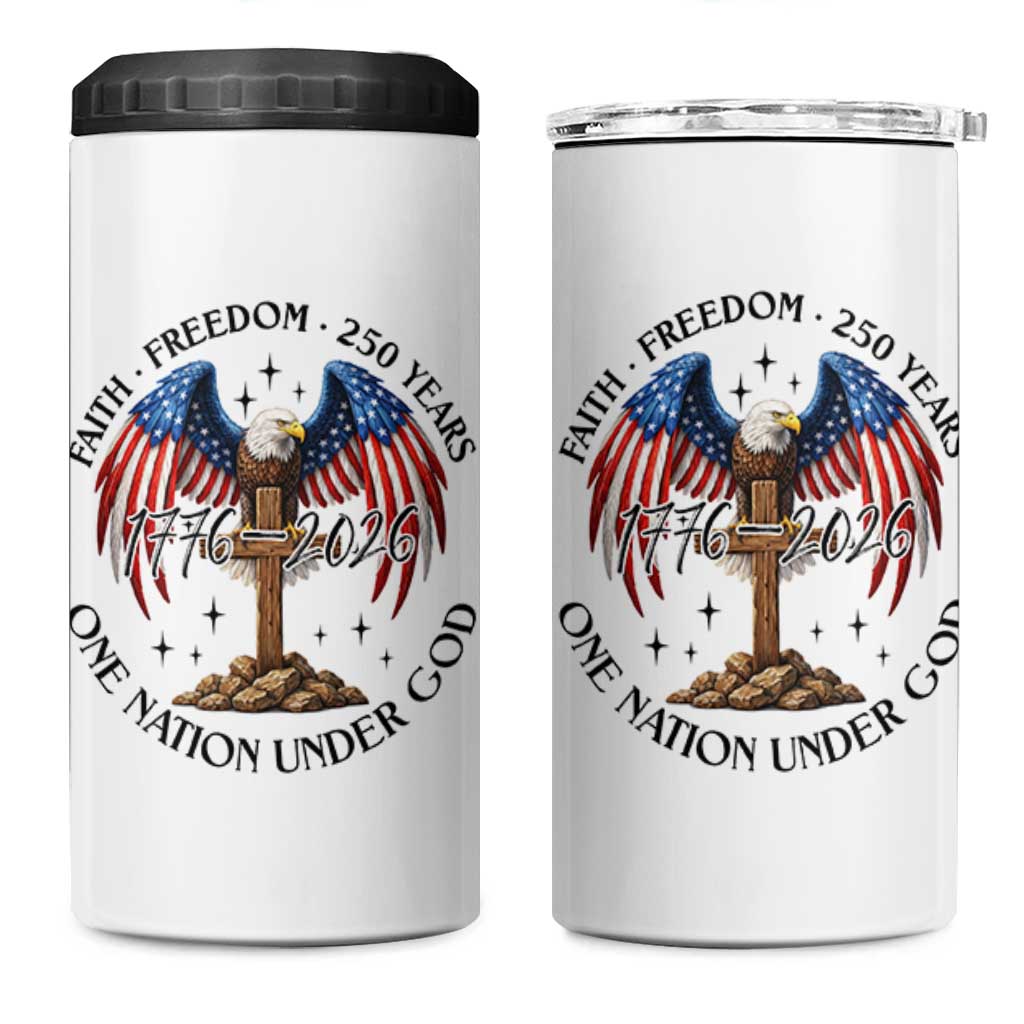 Patriotic Eagle Cross One Nation Under God 4 in 1 Can Cooler Tumbler 250th Anniversary