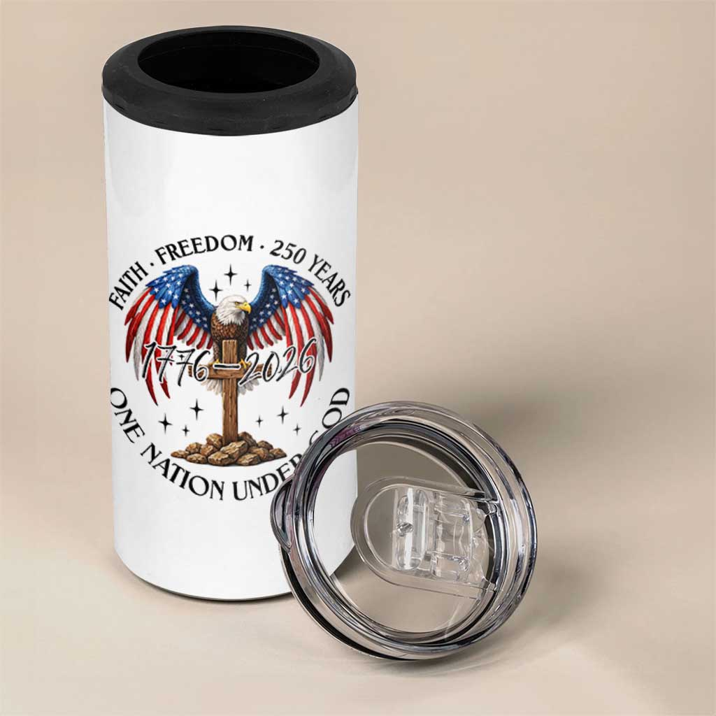 Patriotic Eagle Cross One Nation Under God 4 in 1 Can Cooler Tumbler 250th Anniversary