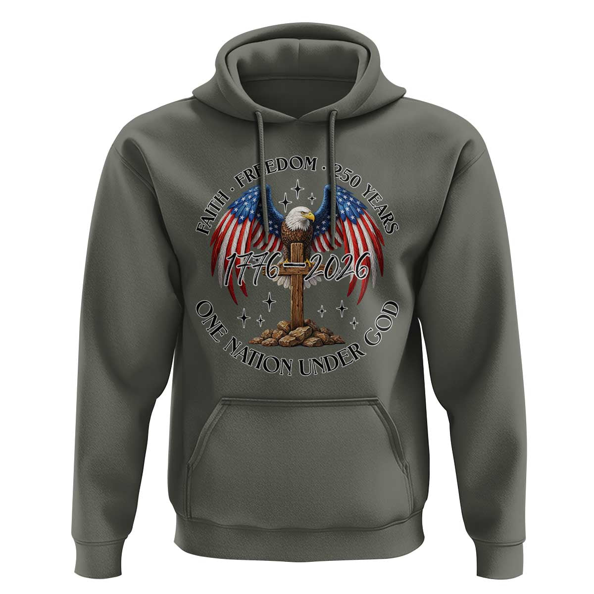 Patriotic Eagle Cross One Nation Under God Hoodie 250th Anniversary