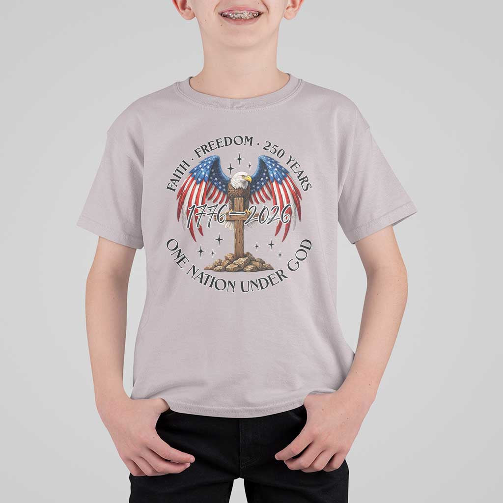 Patriotic Eagle Cross One Nation Under God T Shirt For Kid 250th Anniversary