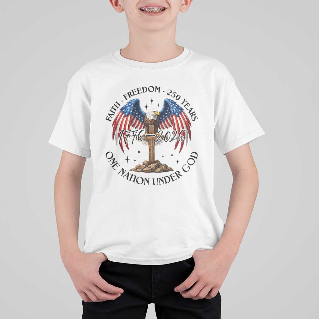 Patriotic Eagle Cross One Nation Under God T Shirt For Kid 250th Anniversary