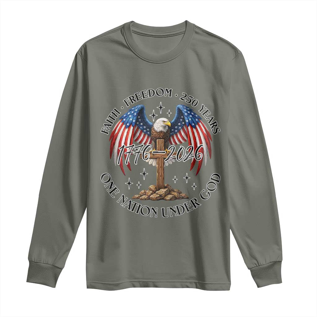 Patriotic Eagle Cross One Nation Under God Long Sleeve Shirt 250th Anniversary