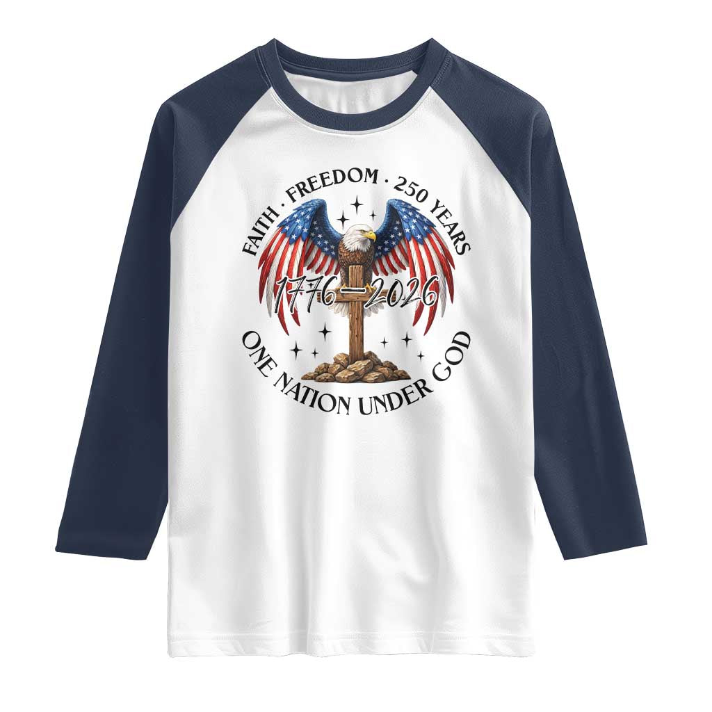Patriotic Eagle Cross One Nation Under God Raglan Shirt 250th Anniversary
