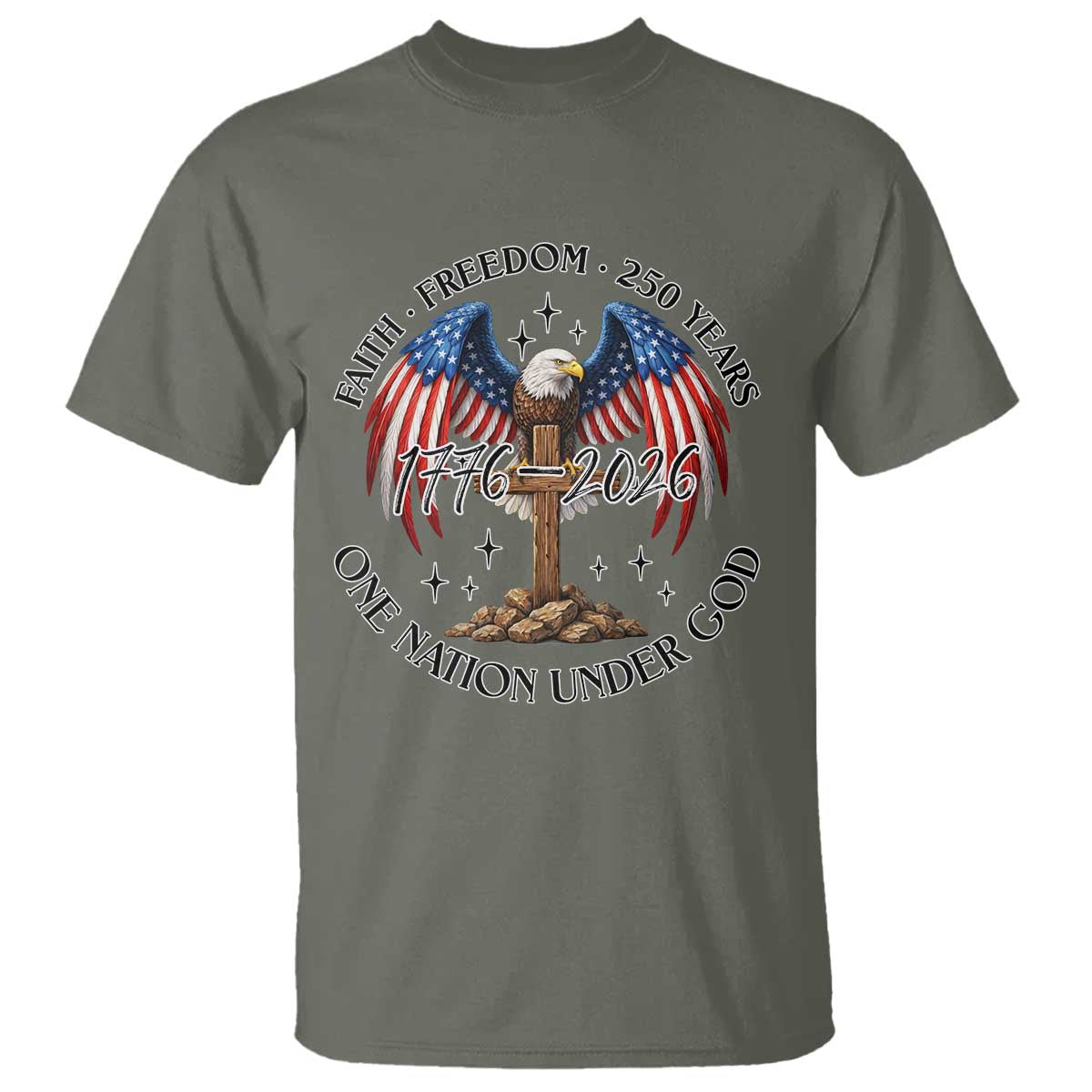 Patriotic Eagle Cross One Nation Under God T Shirt 250th Anniversary