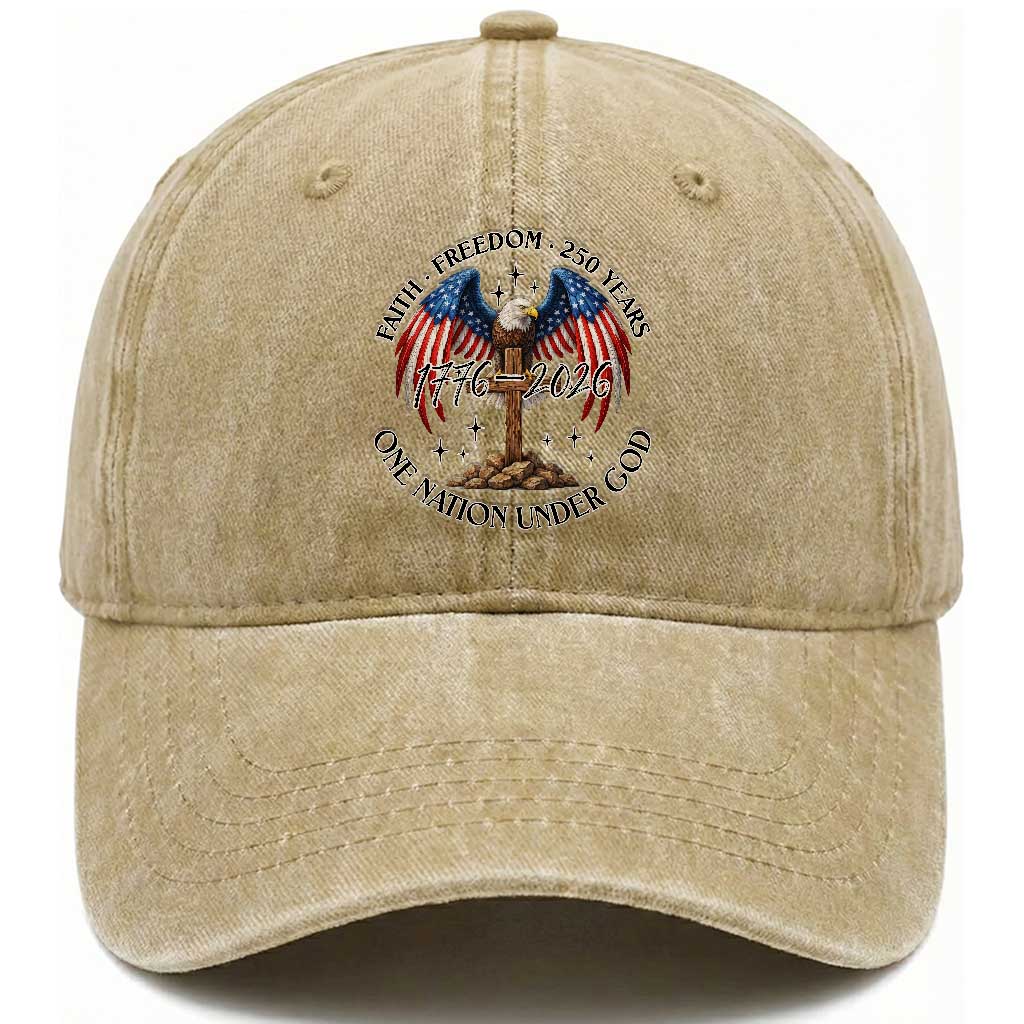 Patriotic Eagle Cross One Nation Under God Washed Cotton Baseball Cap 250th Anniversary