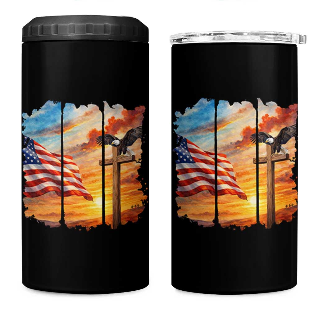 Faith And Freedom Christian American Flag Eagle 4 in 1 Can Cooler Tumbler American Faith Pride