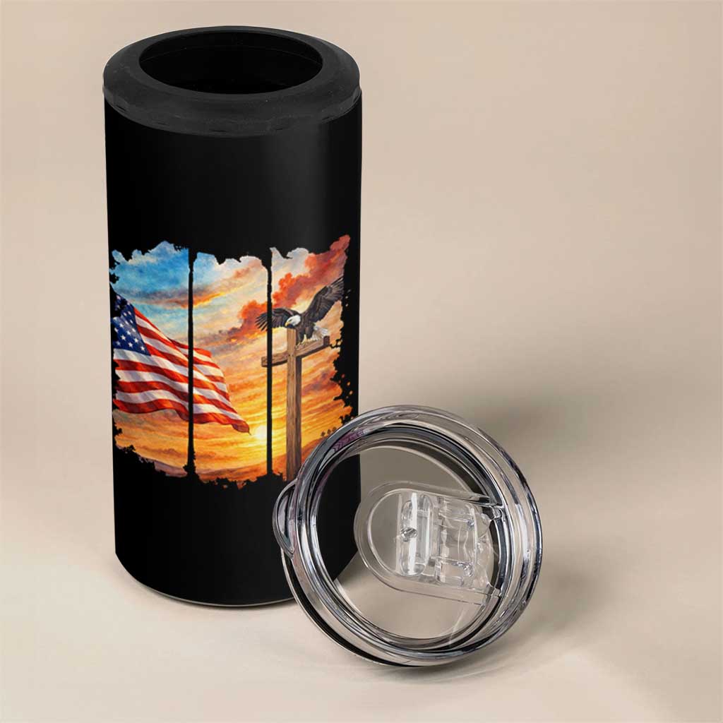 Faith And Freedom Christian American Flag Eagle 4 in 1 Can Cooler Tumbler American Faith Pride