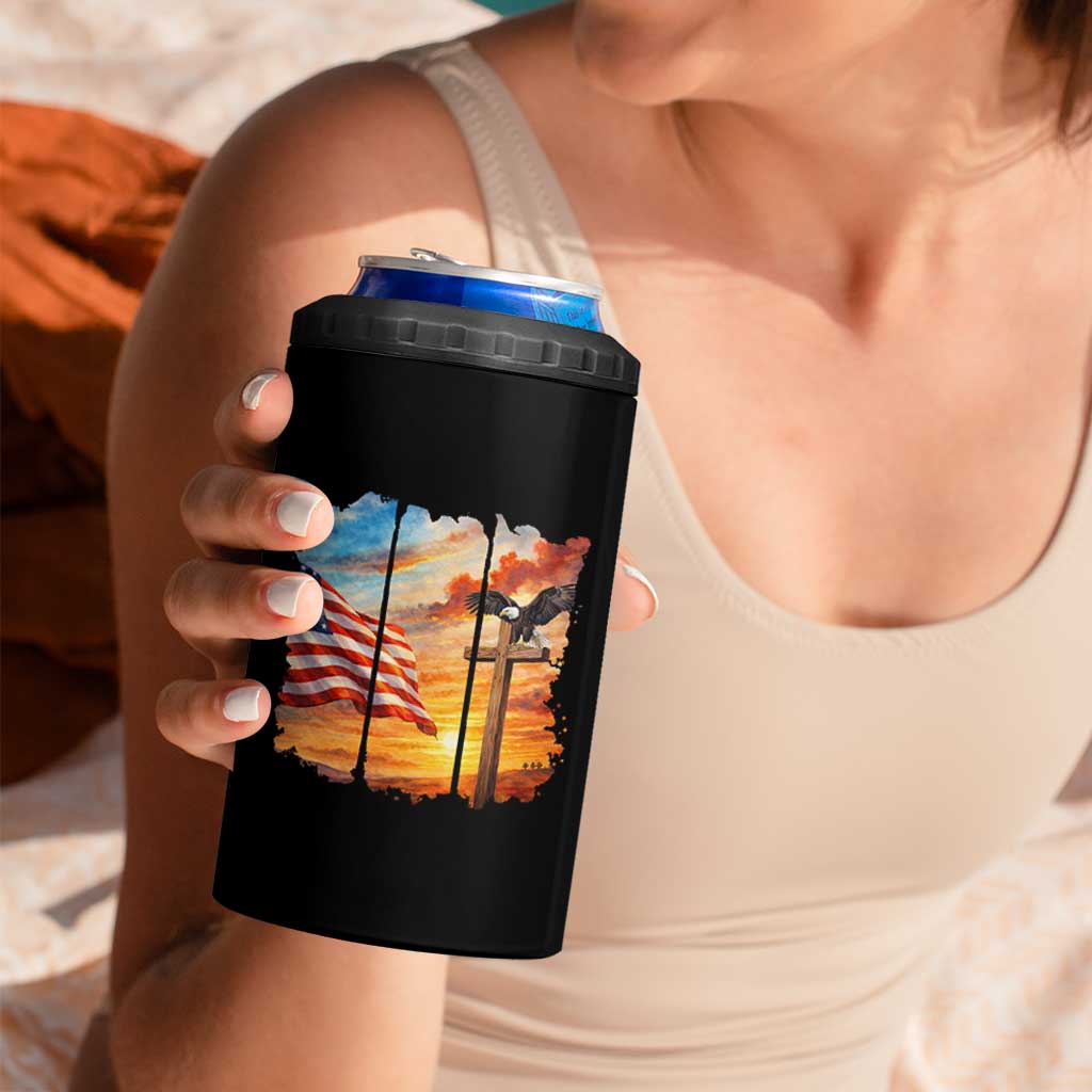 Faith And Freedom Christian American Flag Eagle 4 in 1 Can Cooler Tumbler American Faith Pride