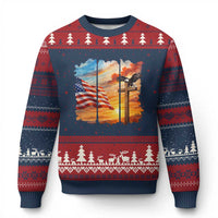 Faith And Freedom Christian American Flag Eagle Ugly Christmas Sweater American Faith Pride