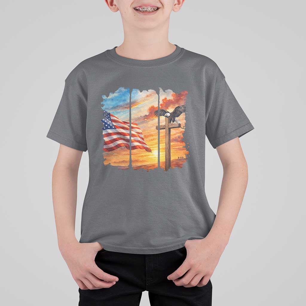 Faith And Freedom Christian American Flag Eagle T Shirt For Kid American Faith Pride