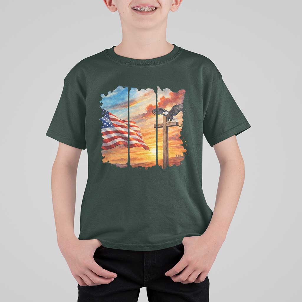 Faith And Freedom Christian American Flag Eagle T Shirt For Kid American Faith Pride