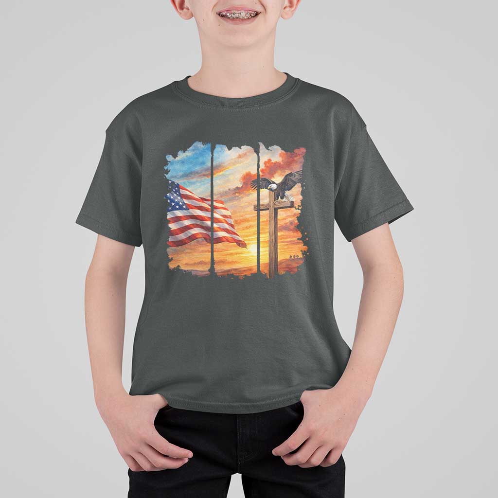 Faith And Freedom Christian American Flag Eagle T Shirt For Kid American Faith Pride