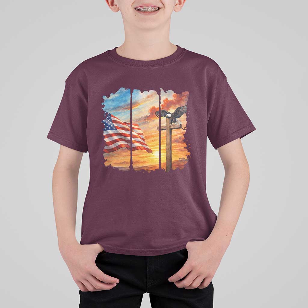 Faith And Freedom Christian American Flag Eagle T Shirt For Kid American Faith Pride