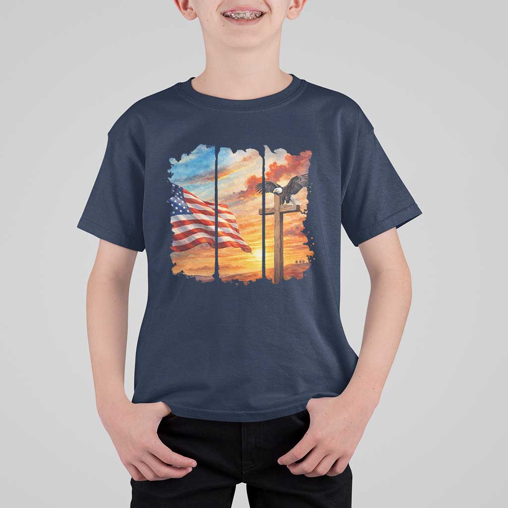 Faith And Freedom Christian American Flag Eagle T Shirt For Kid American Faith Pride