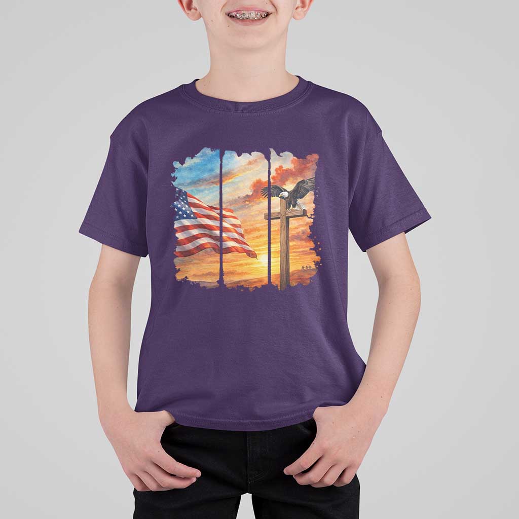 Faith And Freedom Christian American Flag Eagle T Shirt For Kid American Faith Pride