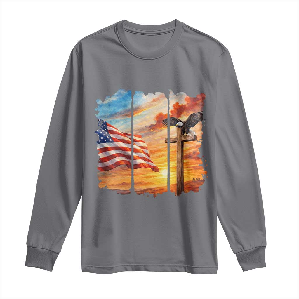 Faith And Freedom Christian American Flag Eagle Long Sleeve Shirt American Faith Pride