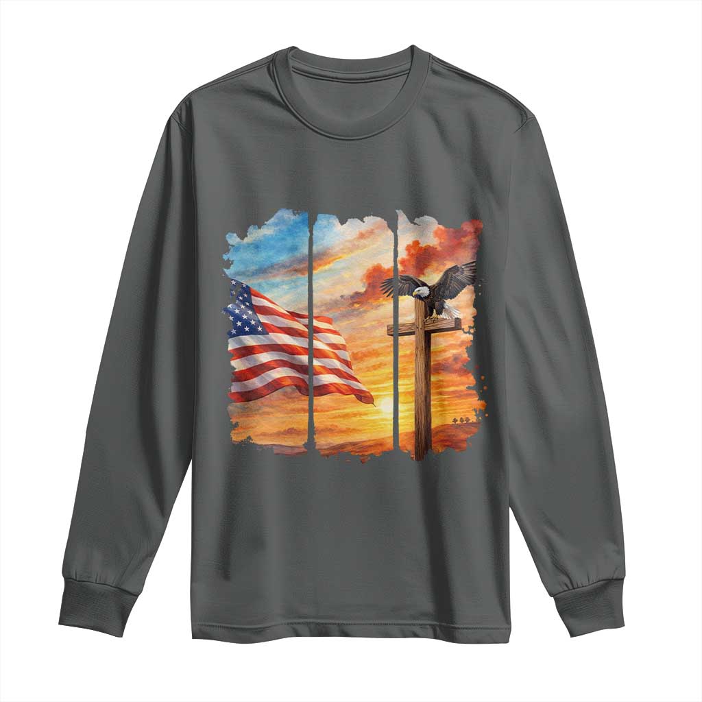 Faith And Freedom Christian American Flag Eagle Long Sleeve Shirt American Faith Pride