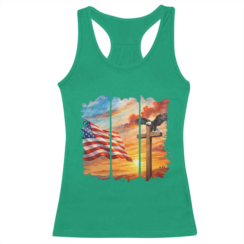 Faith And Freedom Christian American Flag Eagle Racerback Tank Top American Faith Pride