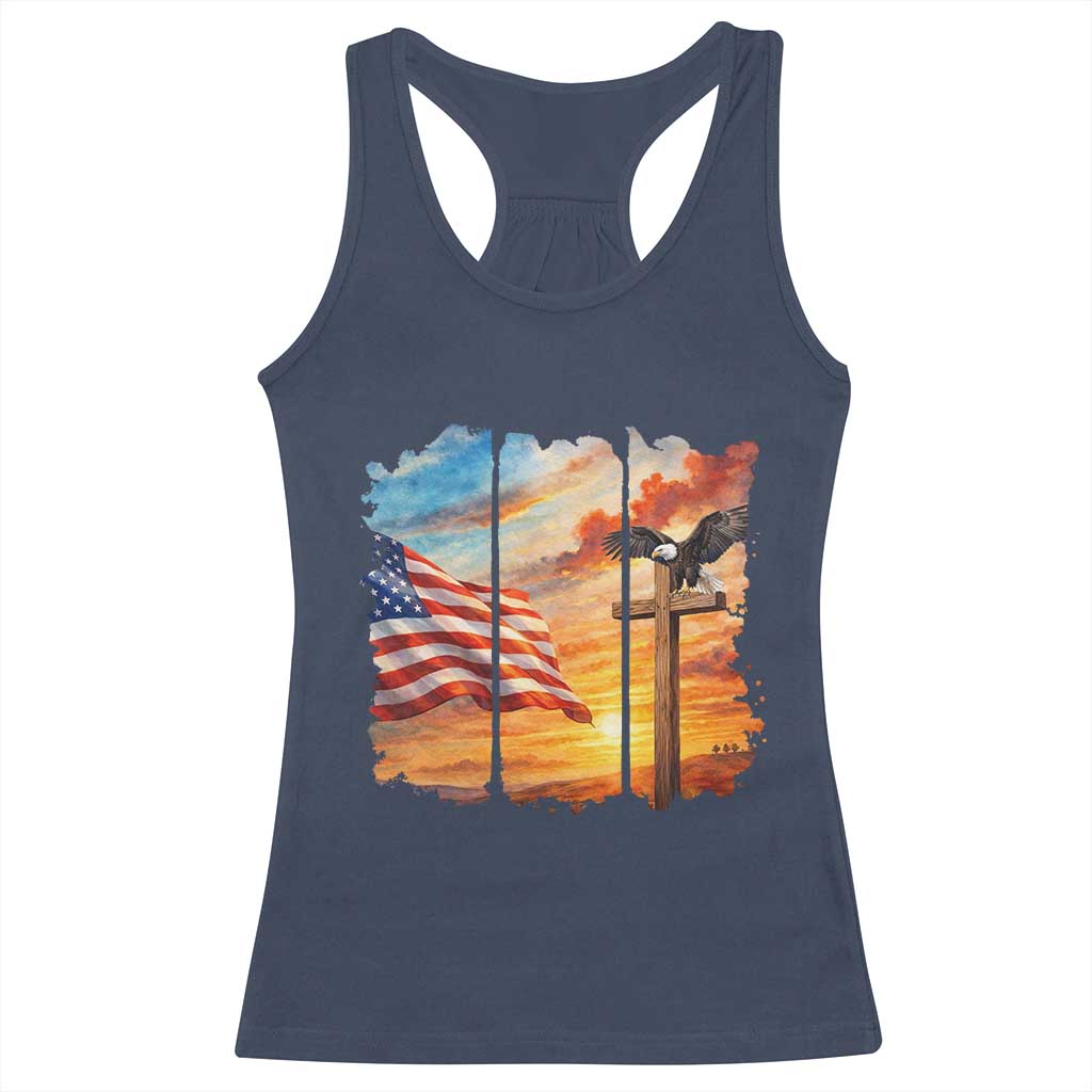 Faith And Freedom Christian American Flag Eagle Racerback Tank Top American Faith Pride