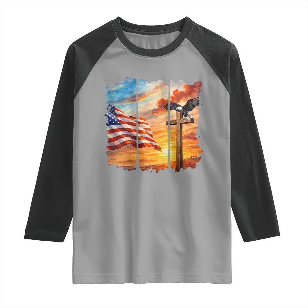 Faith And Freedom Christian American Flag Eagle Raglan Shirt American Faith Pride
