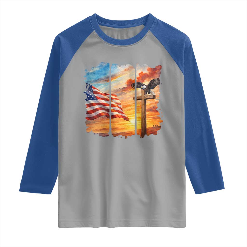 Faith And Freedom Christian American Flag Eagle Raglan Shirt American Faith Pride