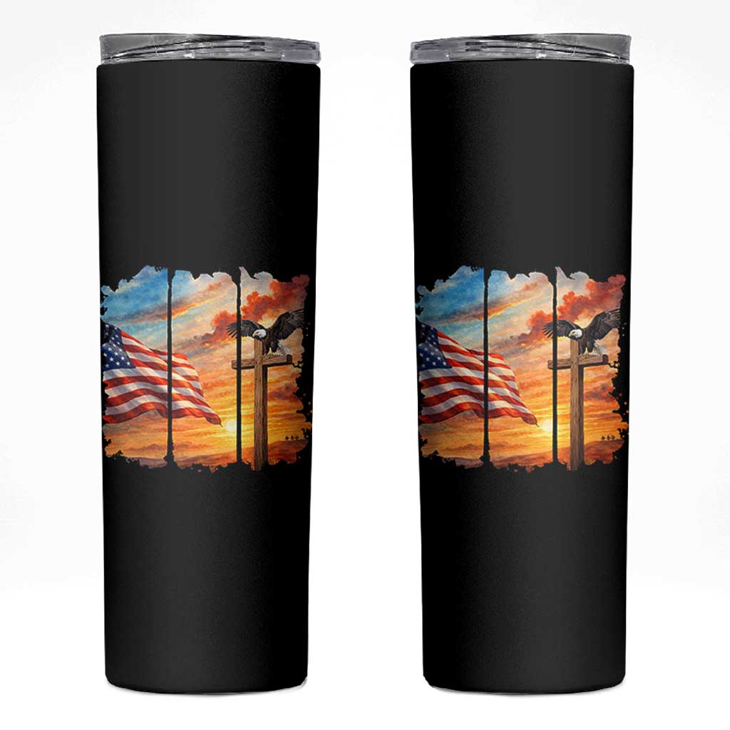 Faith And Freedom Christian American Flag Eagle Skinny Tumbler American Faith Pride