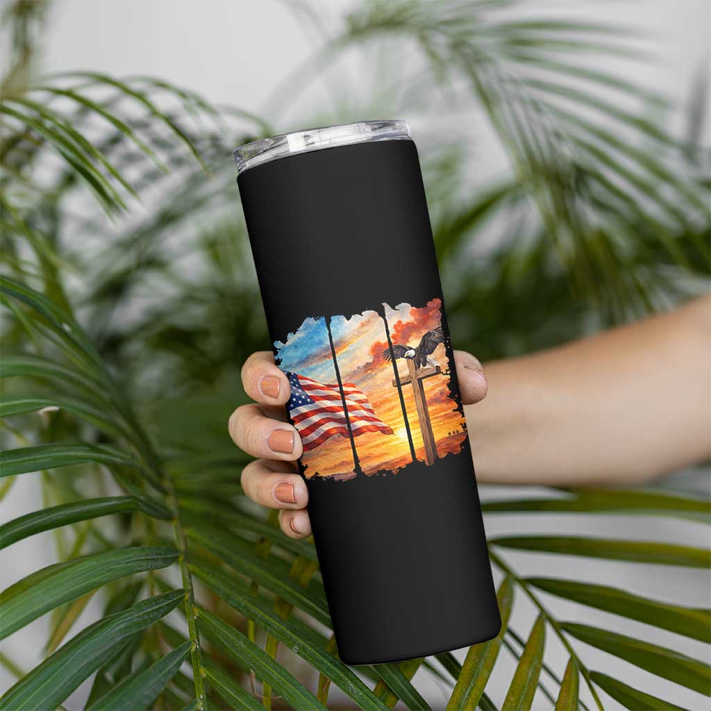 Faith And Freedom Christian American Flag Eagle Skinny Tumbler American Faith Pride
