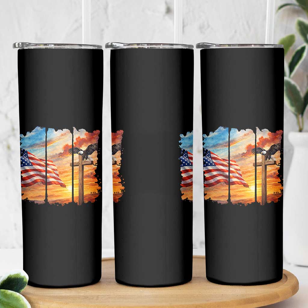 Faith And Freedom Christian American Flag Eagle Skinny Tumbler American Faith Pride