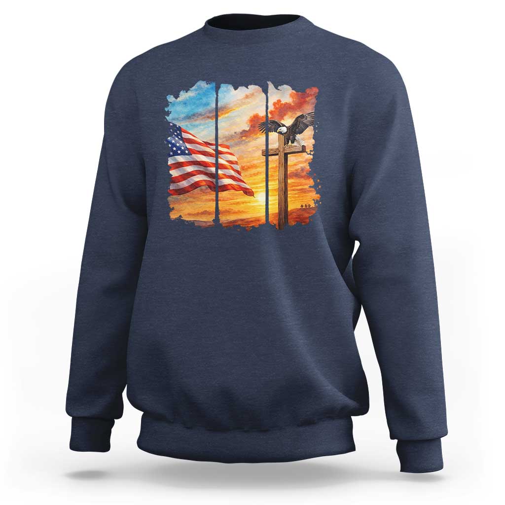 Faith And Freedom Christian American Flag Eagle Sweatshirt American Faith Pride