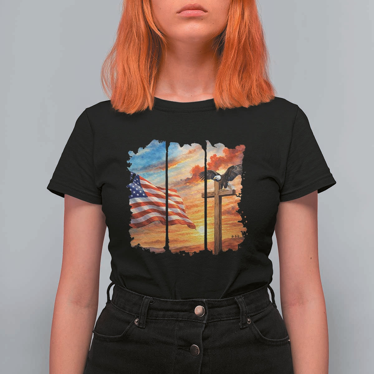 Faith And Freedom Christian American Flag Eagle T Shirt For Women American Faith Pride