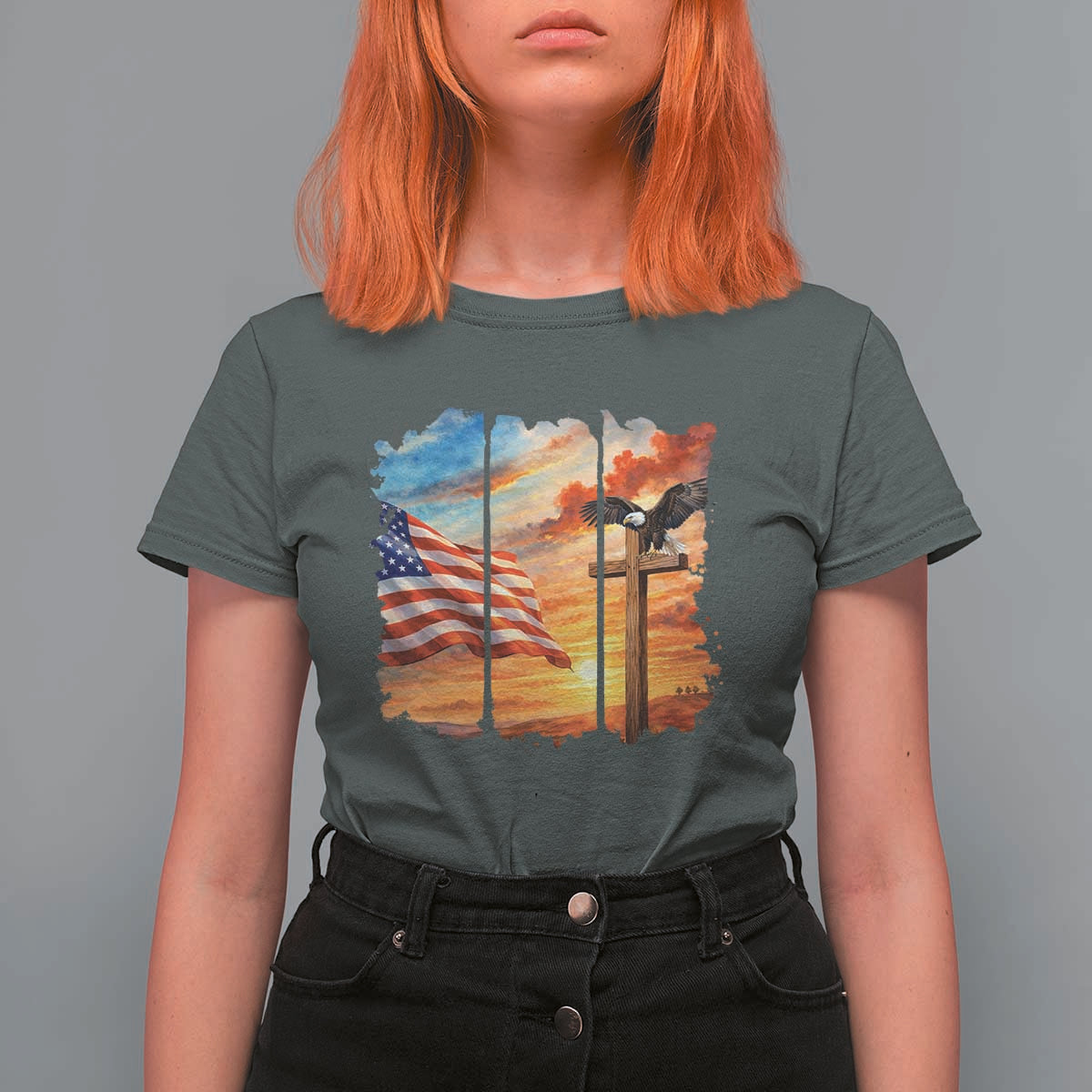 Faith And Freedom Christian American Flag Eagle T Shirt For Women American Faith Pride