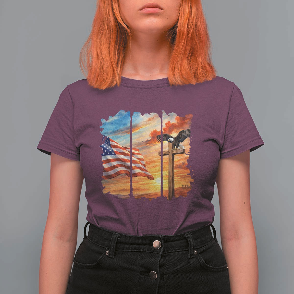 Faith And Freedom Christian American Flag Eagle T Shirt For Women American Faith Pride