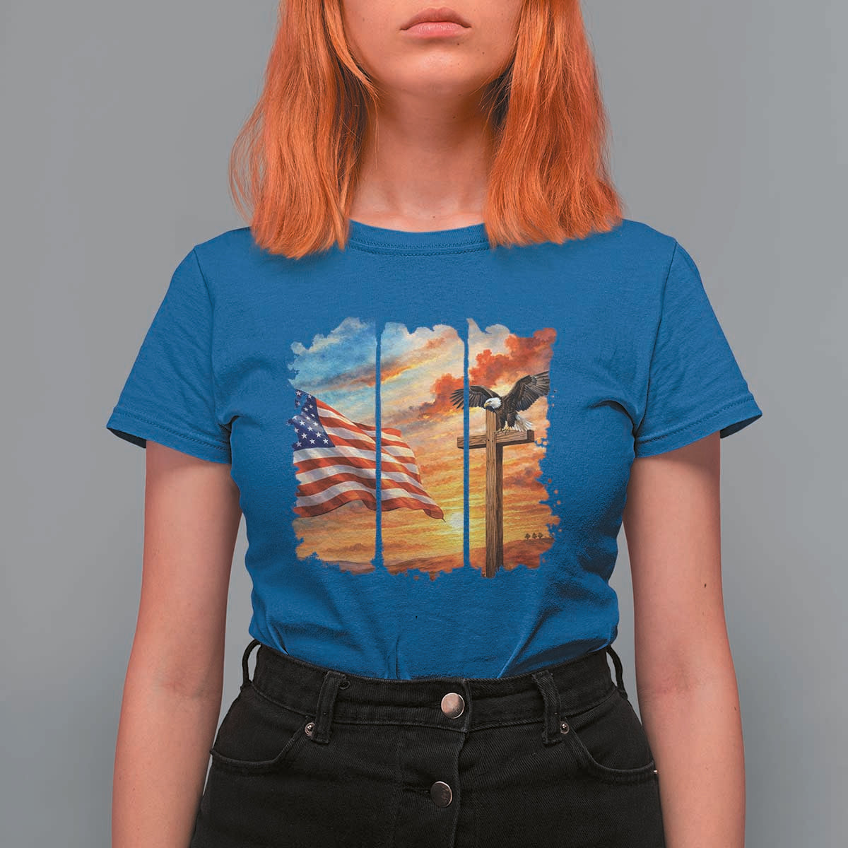 Faith And Freedom Christian American Flag Eagle T Shirt For Women American Faith Pride