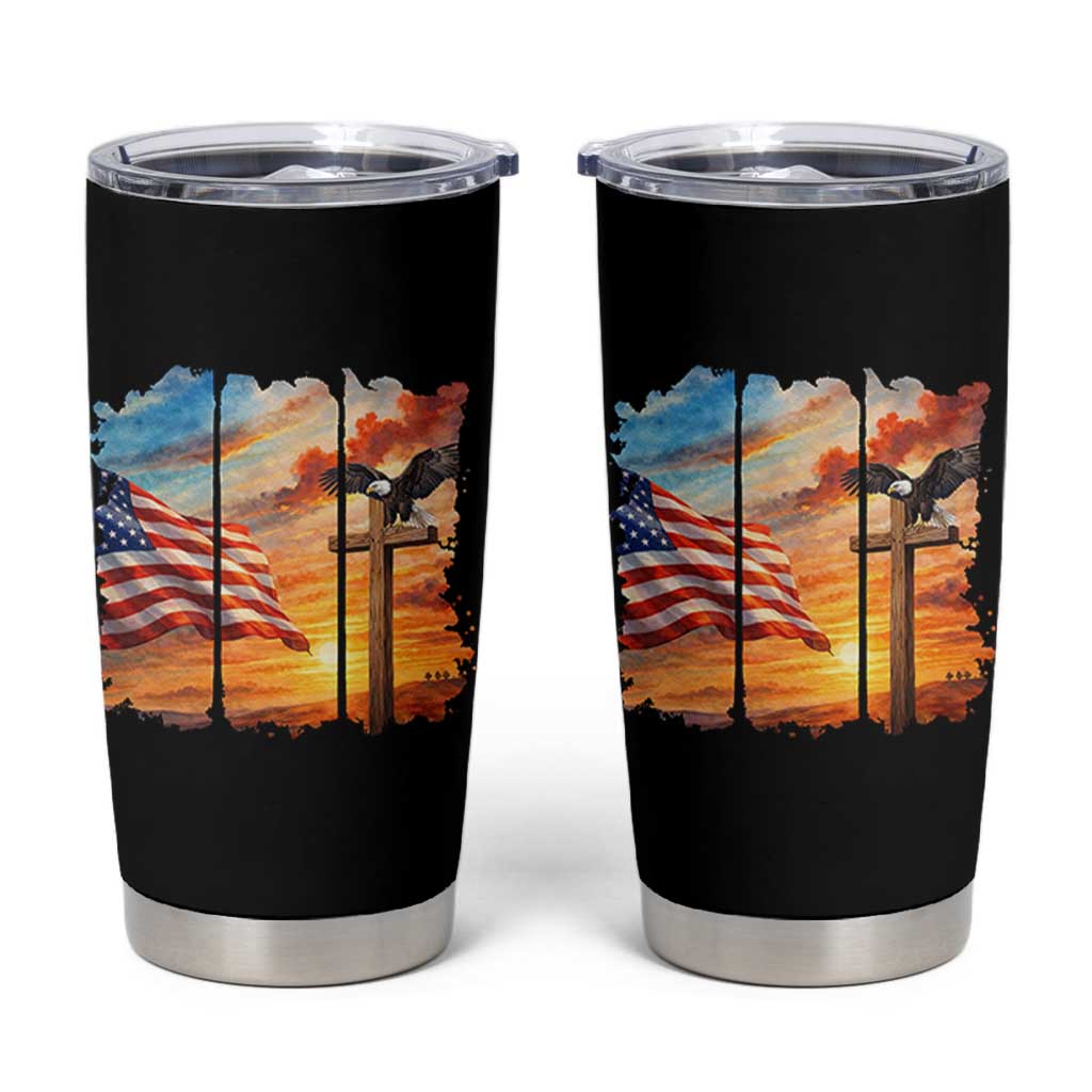Faith And Freedom Christian American Flag Eagle Tumbler Cup American Faith Pride