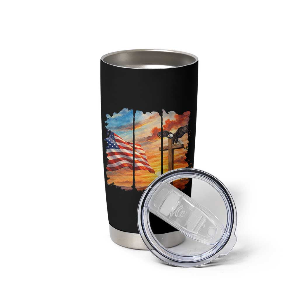 Faith And Freedom Christian American Flag Eagle Tumbler Cup American Faith Pride
