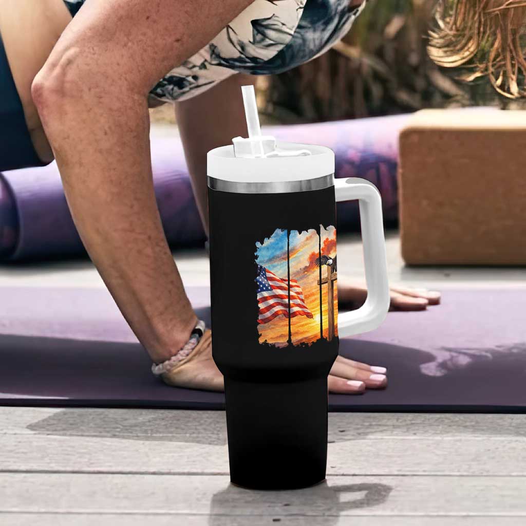 Faith And Freedom Christian American Flag Eagle Tumbler With Handle American Faith Pride