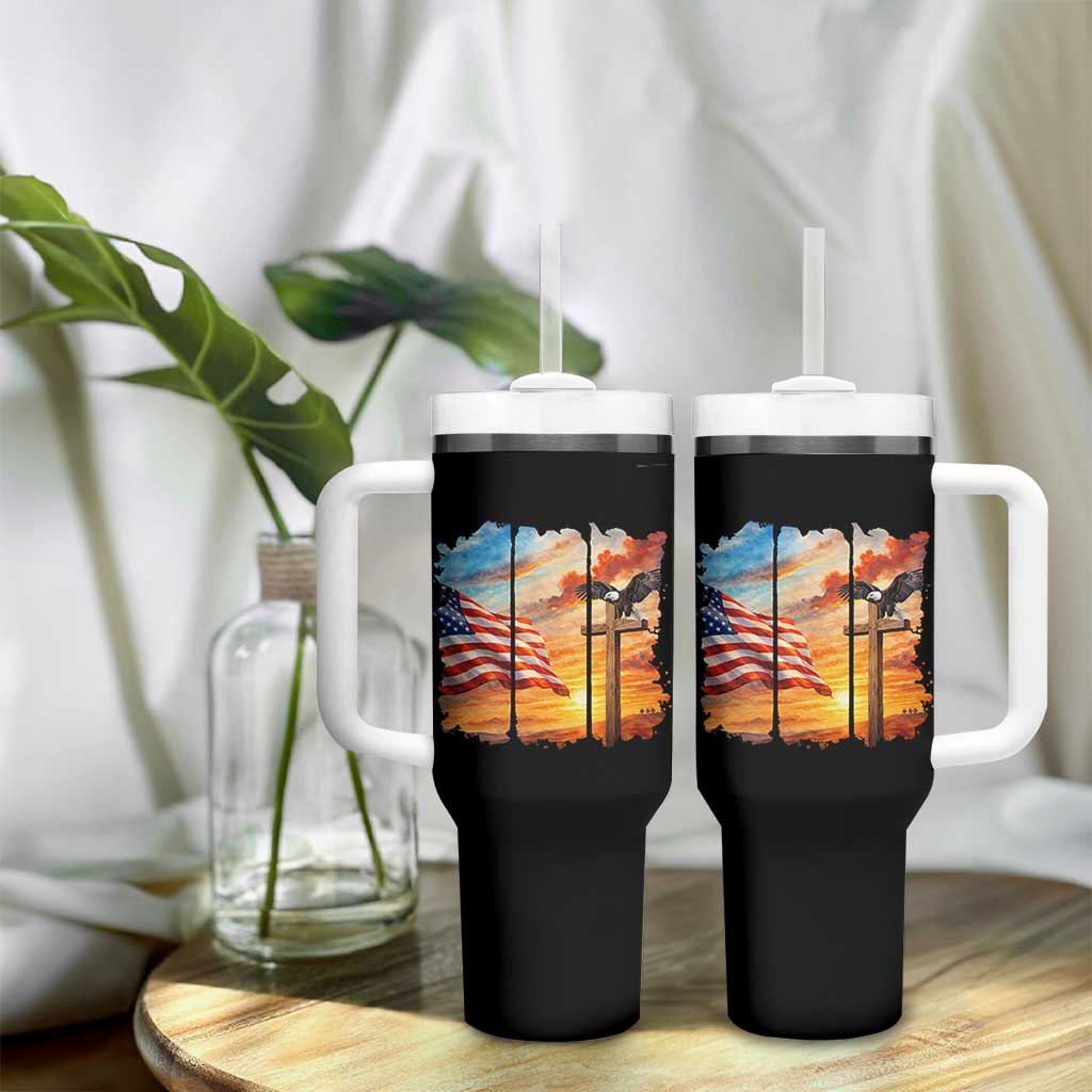 Faith And Freedom Christian American Flag Eagle Tumbler With Handle American Faith Pride