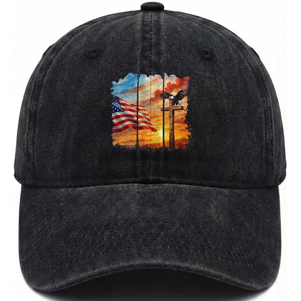 Faith And Freedom Christian American Flag Eagle Washed Cotton Baseball Cap American Faith Pride