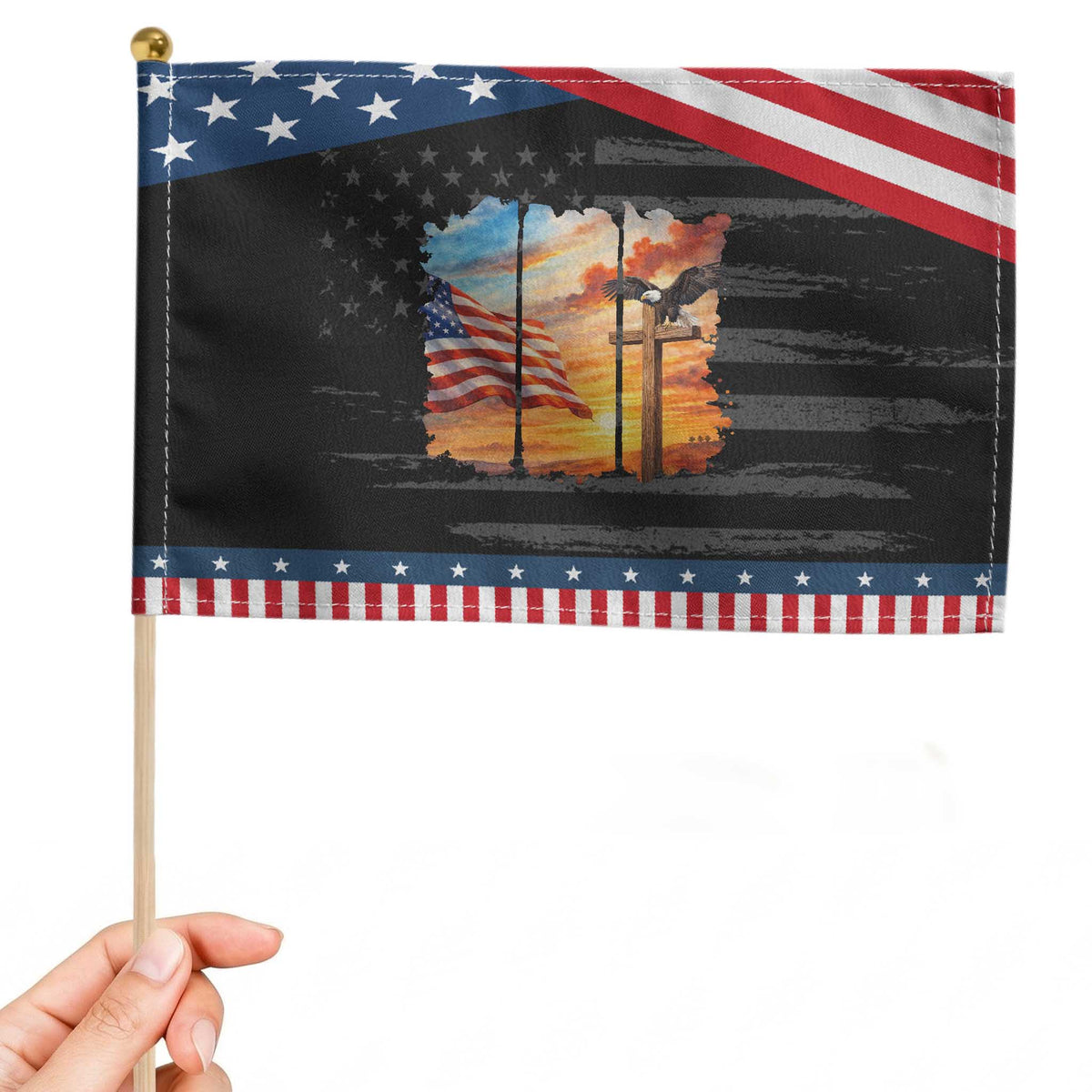 Faith And Freedom Christian American Flag Eagle Patriotic Handheld Flag American Faith Pride